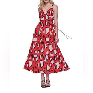 Karl Lagerfeld Red, White & Black Graphic-Print Maxi Dress